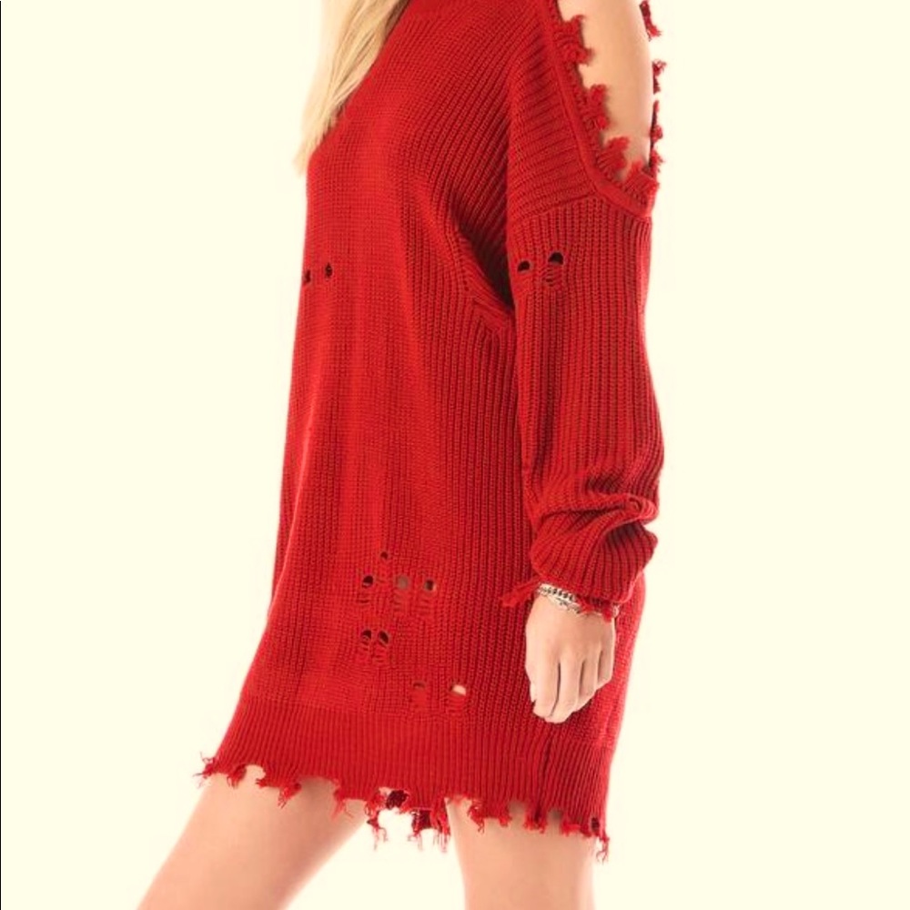 Camcar distressed red sweater -BRAND NEW